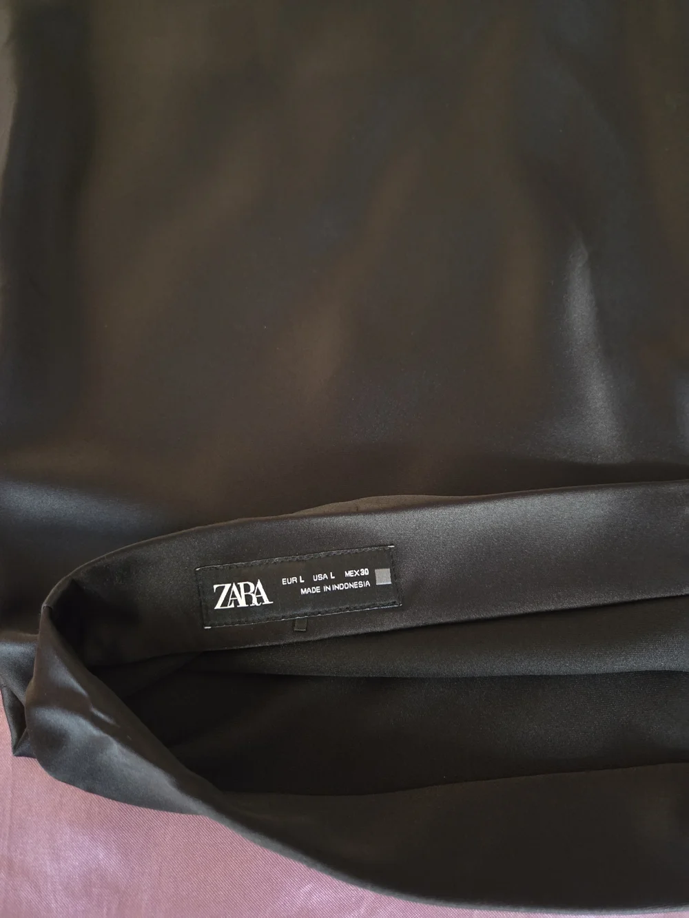 Zara Black Satin A-Line Midi Skirt